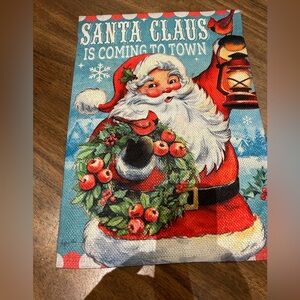 NWOT Evergreen Santa Claus is Coming Textured Suede 12.5" x 18" Garden Flag